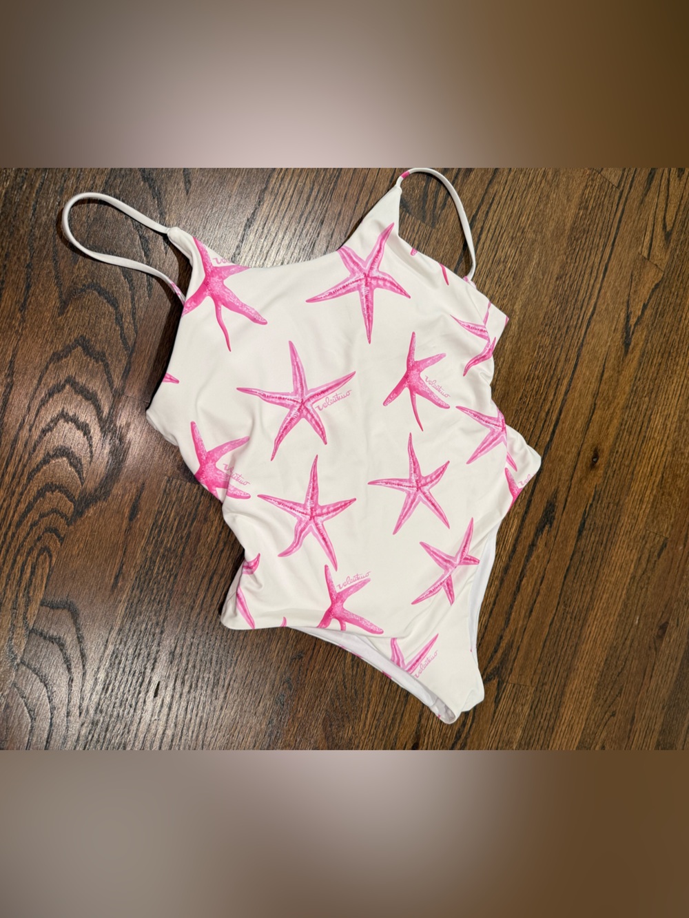 Valentino White One-Piece Swimsuit with Pink Starfish Print
